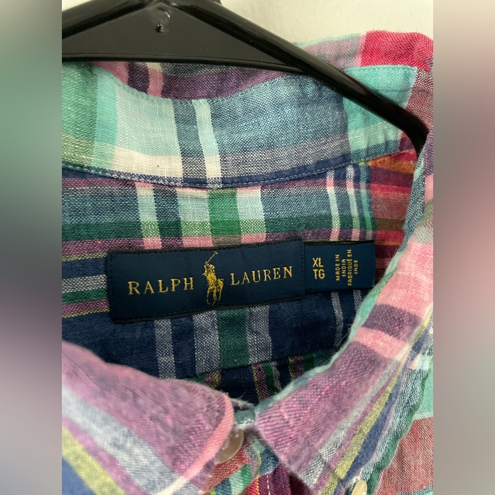 Ralph Lauren 100% Linen Plaid Button Down Shirt Mens Size XL - Picture 4 of 7